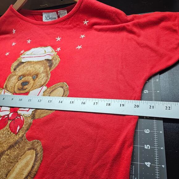 Vintage Bechamel Teddy Bear T-Shirt Womens Large Red 80s Nautical Granny Sailor - Picture 9 of 10